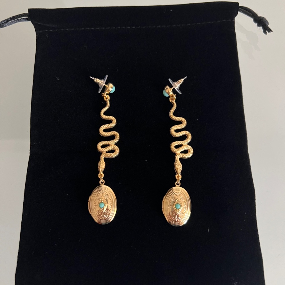 BEN AMUN 24K Gold Plated Locket With Stones Earrings - Picture 4 of 6
